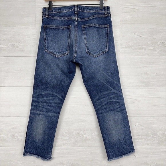 Veronica Beard Ines Cropped Straight-Leg Girlfriend Jeans 28 Blue Rhinestones - Picture 7 of 16